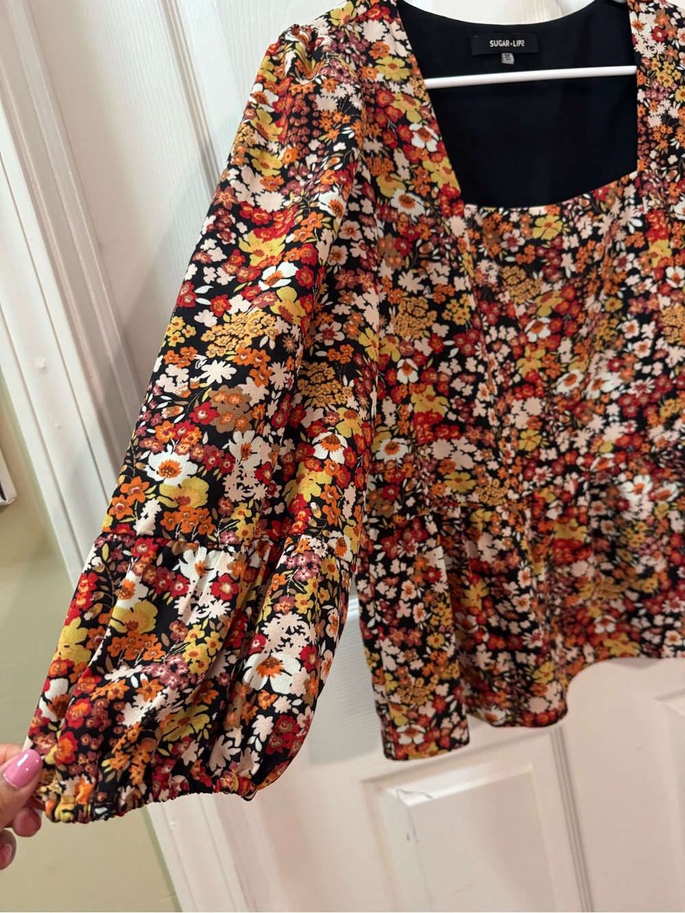 Sugar Lips Floral Shirt subtle peplum balloon sleeves XS - Picture 2 of 8